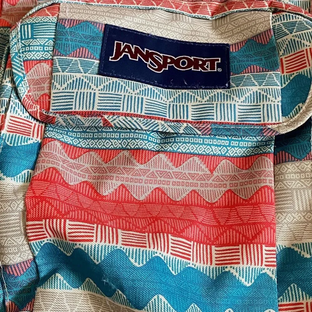 Jansport Aztec‎ Pattern Coral Teal Cream Multiple Zippers Laptop Insert Hg11